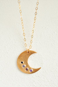 Bronze Crescent Moon Necklace with Purple Ombre