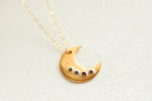 Load image into Gallery viewer, Bronze Crescent Moon Necklace with Purple Ombre
