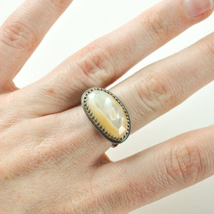 Mother of Pearl Statement Ring with Decorative Band - Size 7