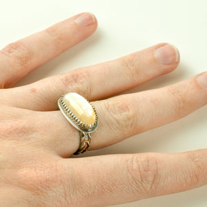Mother of Pearl Statement Ring with Decorative Band - Size 7