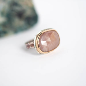 Peach Sapphire Statement Ring - Size 7