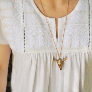 Bronze Cow Skull Necklace