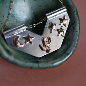 Saguaro with Stars and Moon Banner Necklace