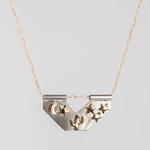 Saguaro with Stars and Moon Banner Necklace