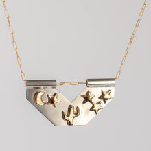 Load image into Gallery viewer, Saguaro with Stars and Moon Banner Necklace
