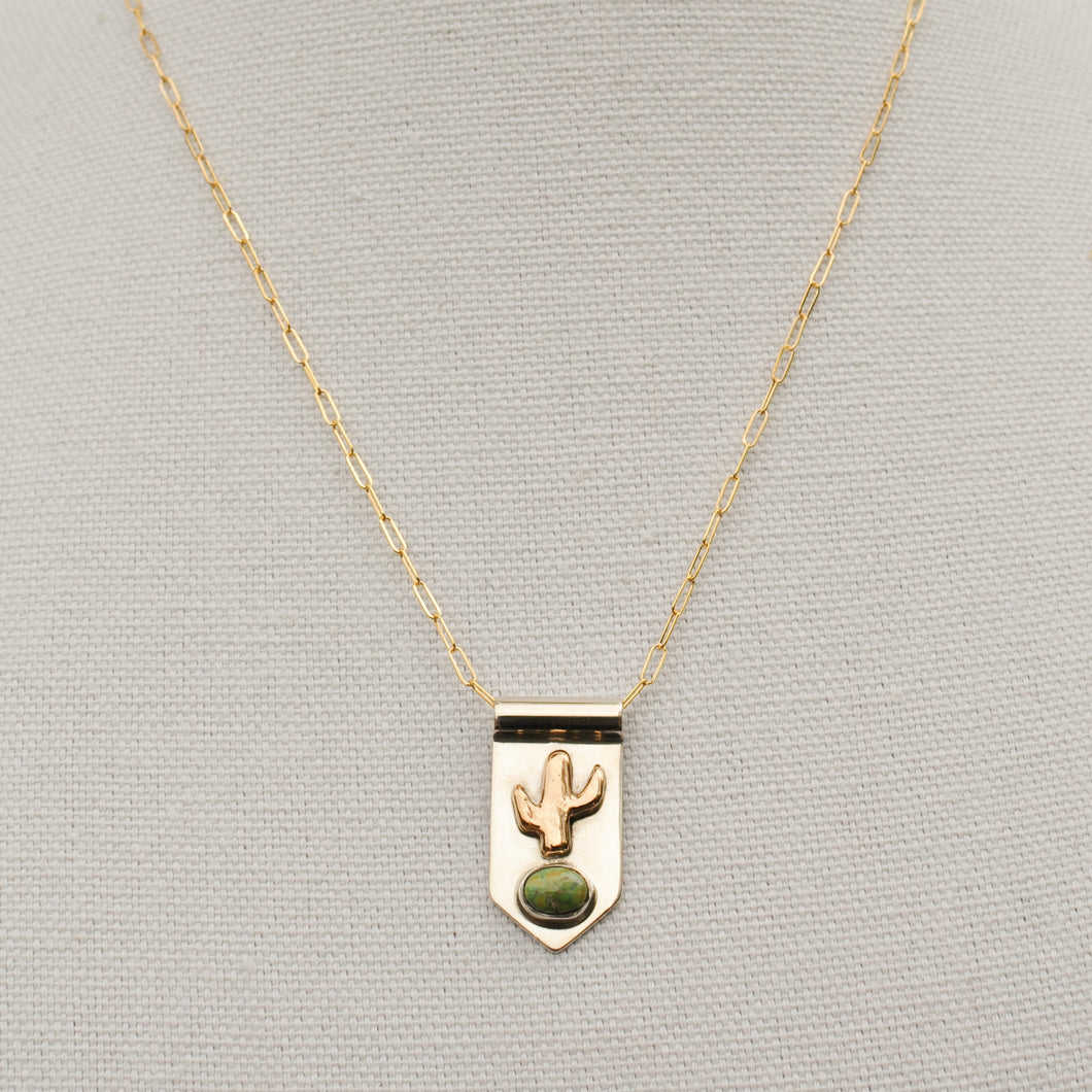 Saguaro Cactus Banner Necklace with Morning Star Turquoise I