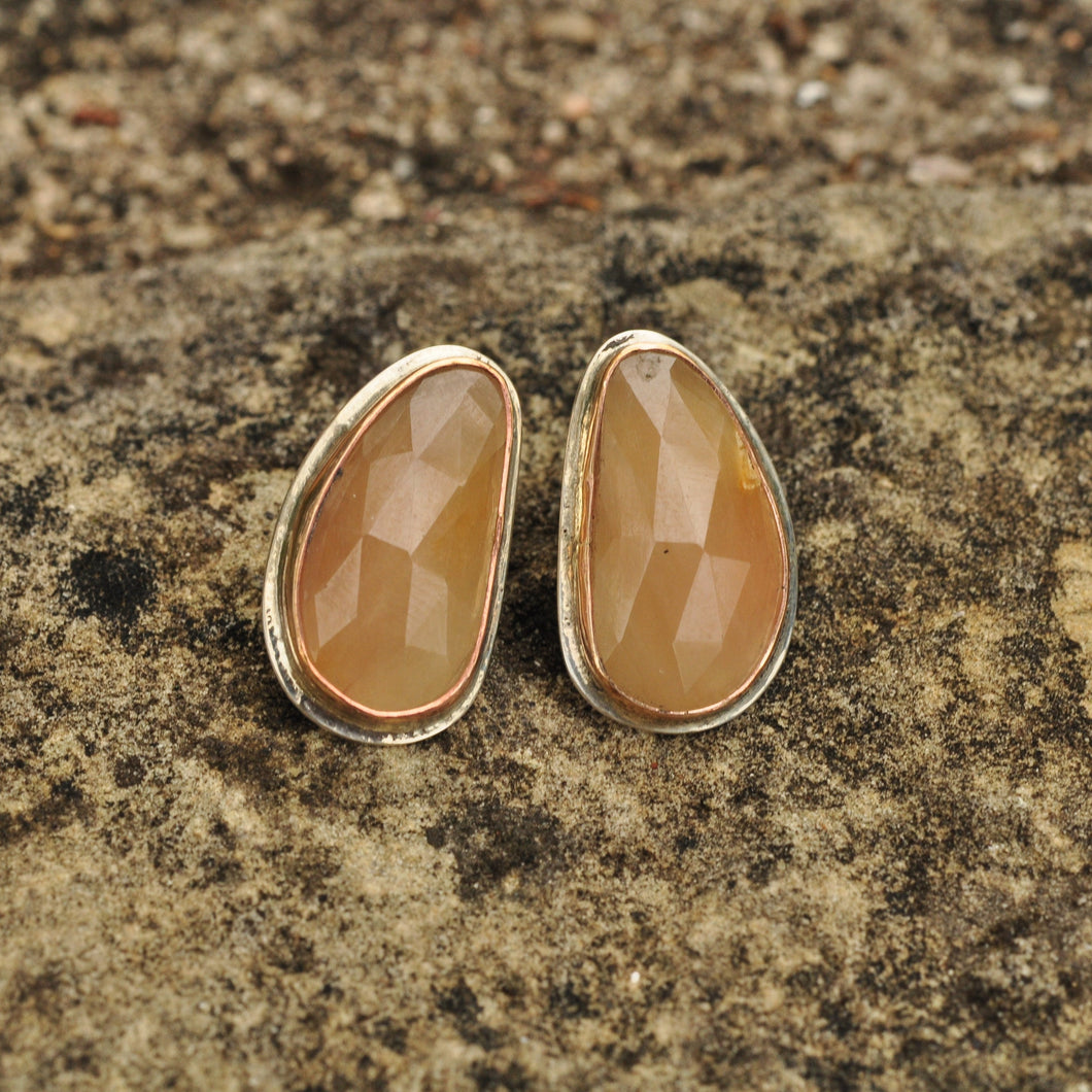Peach Sapphire Stud Earrings