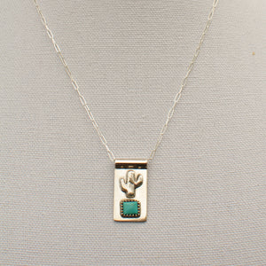 Sterling Saguaro Cactus Banner Necklace with Kingman Turquoise