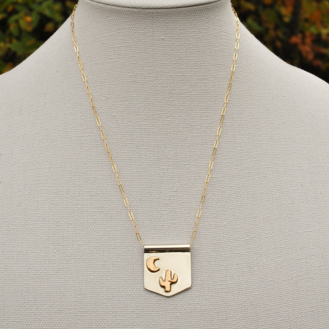 Saguaro Cactus and Moon Banner Necklace